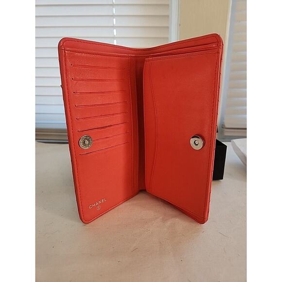 CHANEL Classic Long Flap Bifold Wallet Lamb Skin Authentic HTF Pink - Picture 8 of 12